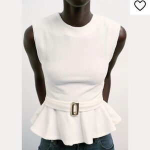 Zara Boucle Buckle Peplum Top